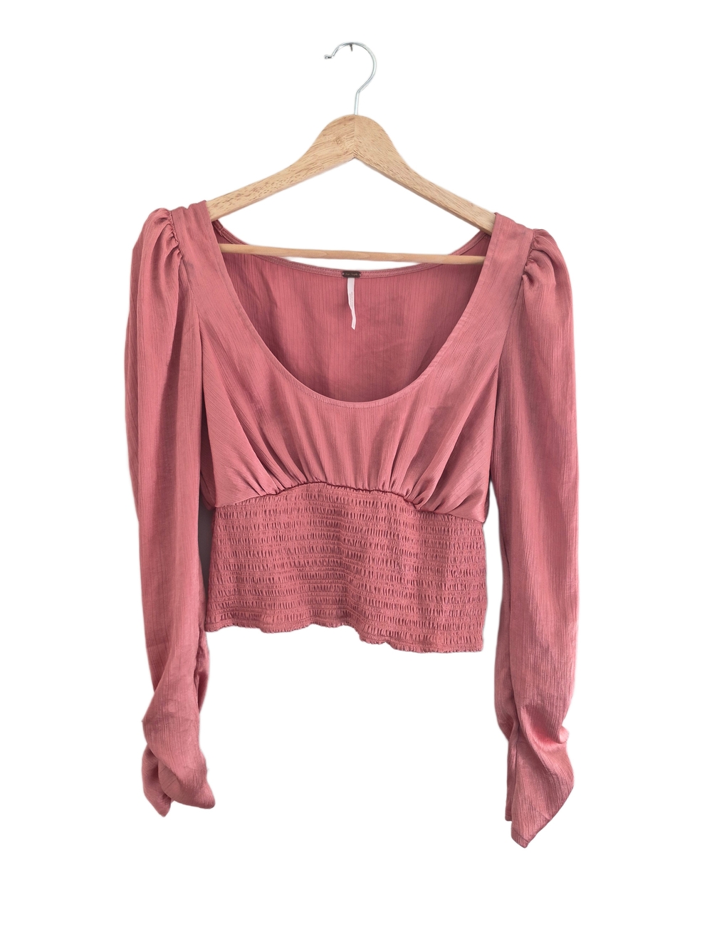 Free People Dusty Rose Smocked Waist Long Sleeve Top Size S